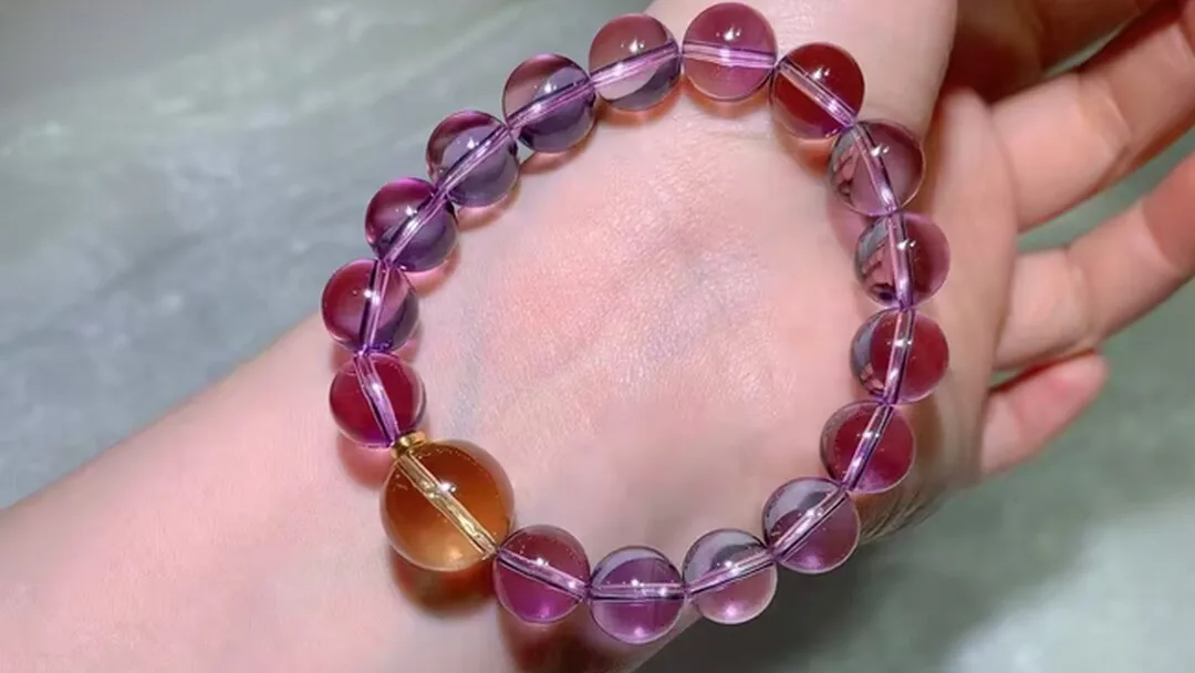 Natural amethyst bracelet with one large Brazilian citrine bead