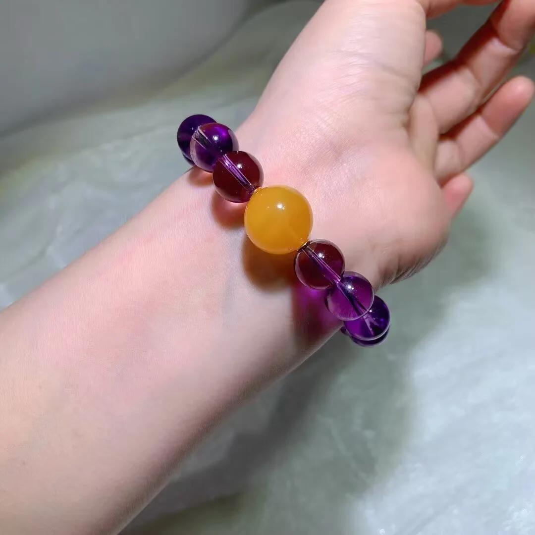 천연 자수정 팔찌 허니 앰버 (12.3mm) — 디테일 사진