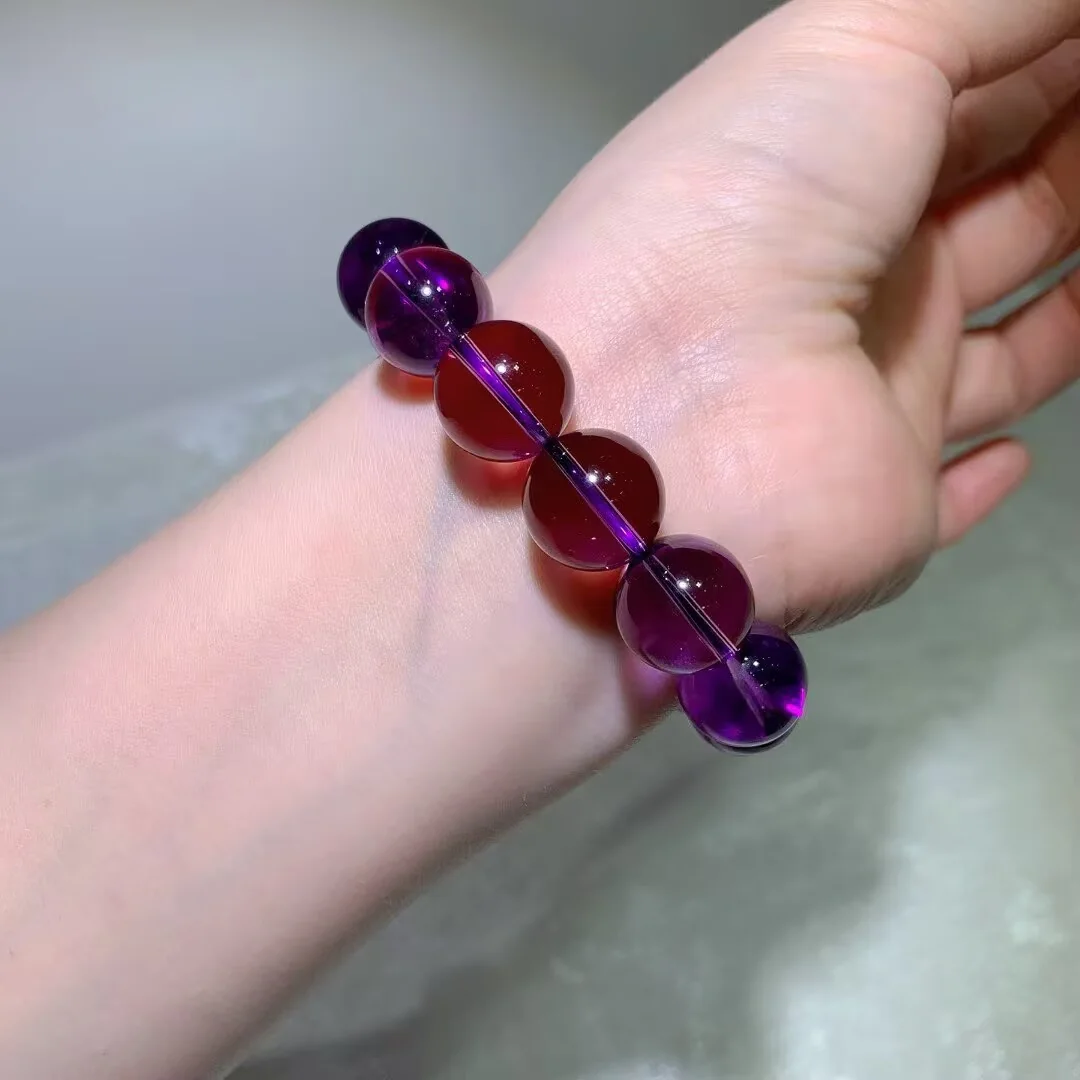 자수정 팔찌 · 자수정만으로 엮은 큰 비즈 · 15.5mm