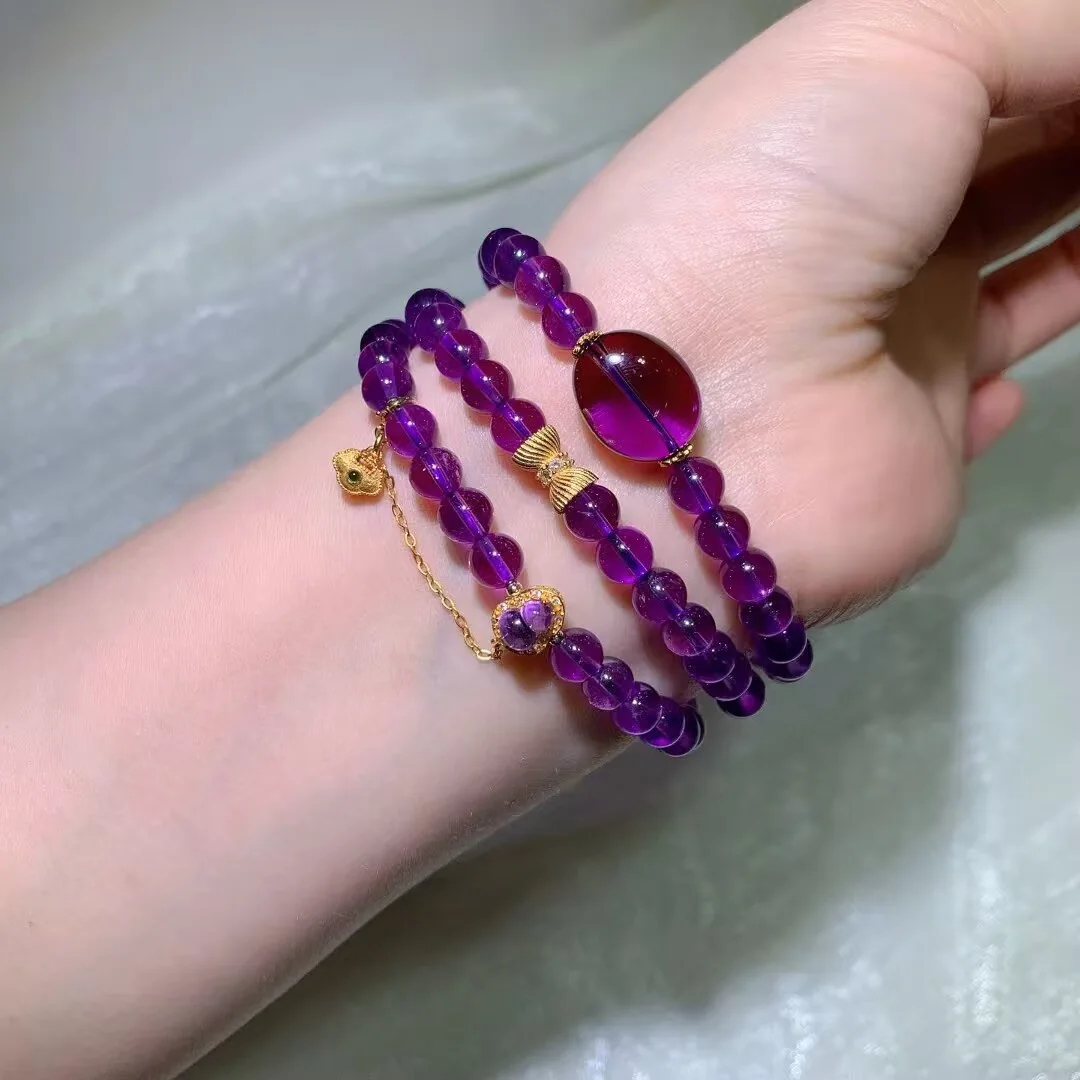 Amethyst Multi-Wrap Bracelet · Oval Focal & Chain Swag · 6.5mm