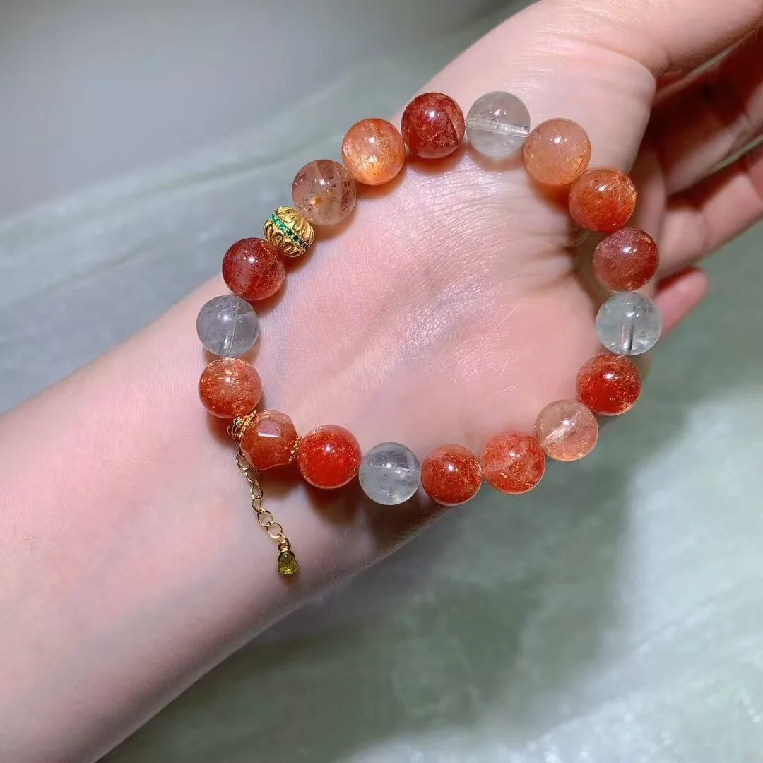 Arusha Sunstone Bracelet · Faceted Bead & Green Gourd Drop · 10.2mm