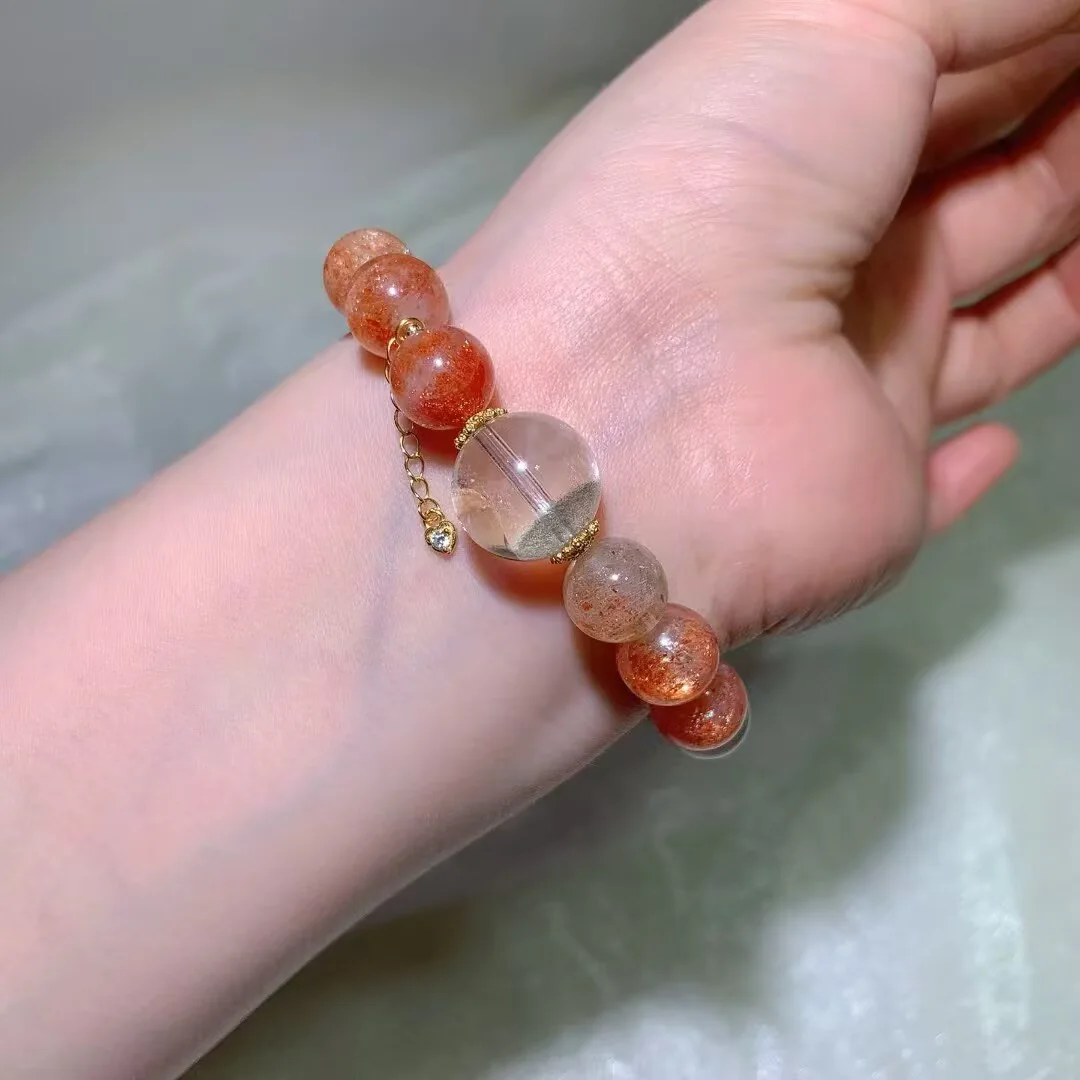 天然阿魯沙手鍊(大顆透明珠與心形小墜 · 11.3mm)