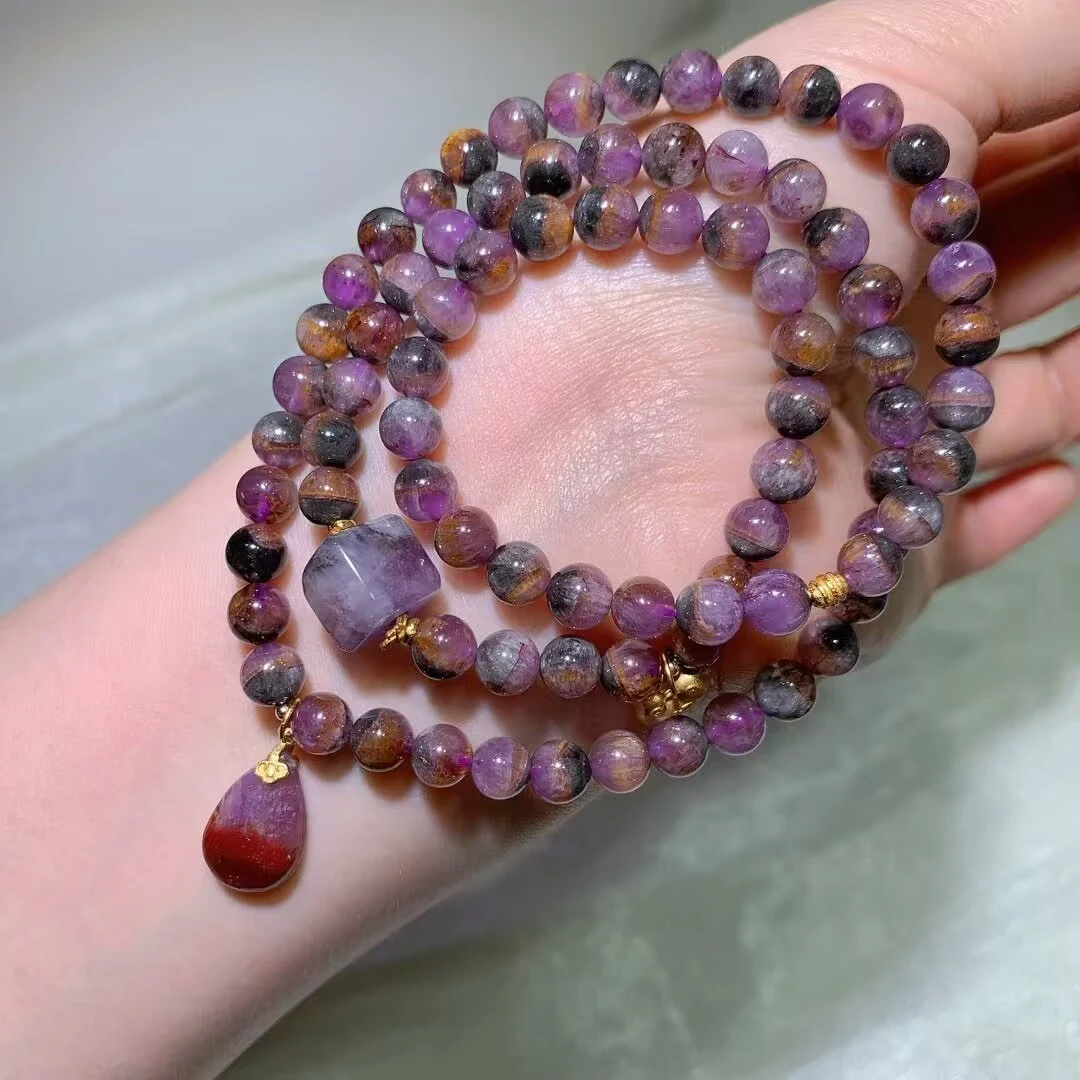 Auralite 23 Multi-Wrap Bracelet · Lavender Square Bead & Red Drop Charm · 6.7mm