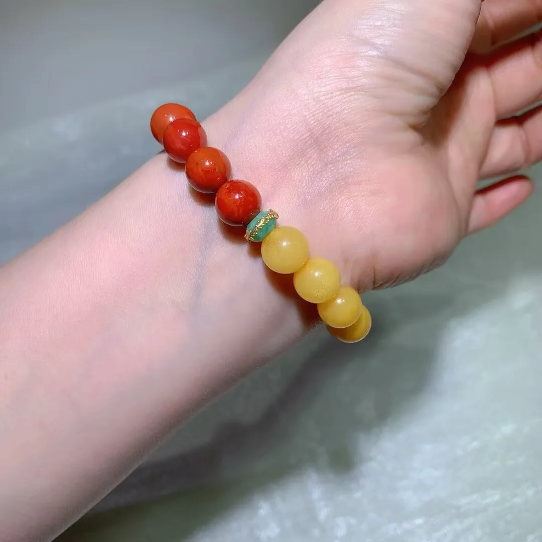 밀랍 앰버와 남홍 마노 팔찌 · 계유황과 남홍 반반 · 10.5mm