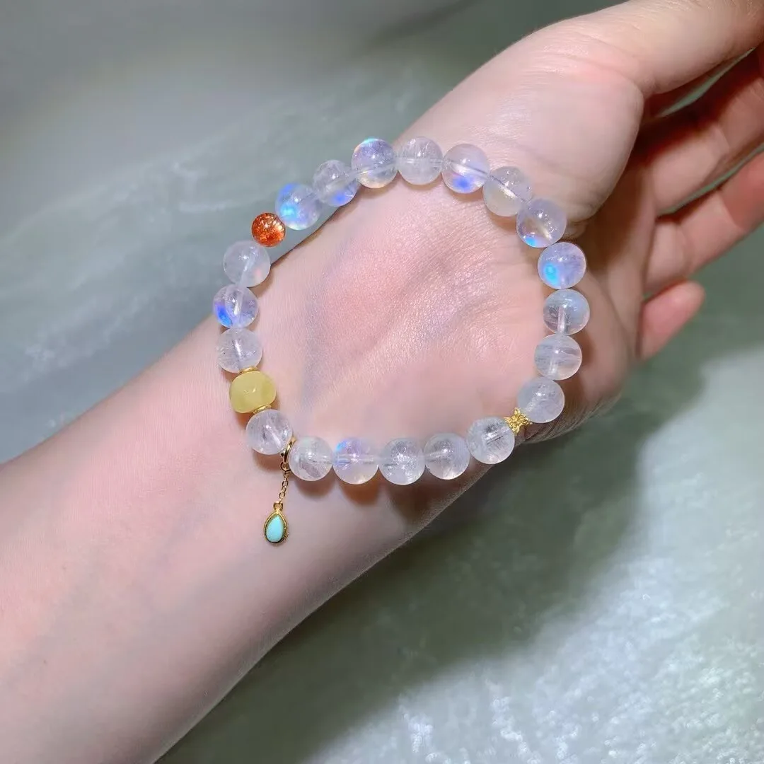Natural Blue Moonstone (蓝月光) Bracelet (8.7mm)