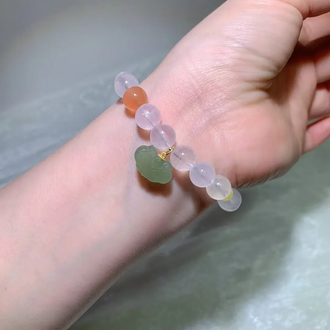 天然蓝月光手链(糖果色点缀珠 · 9.5mm) — 细节图