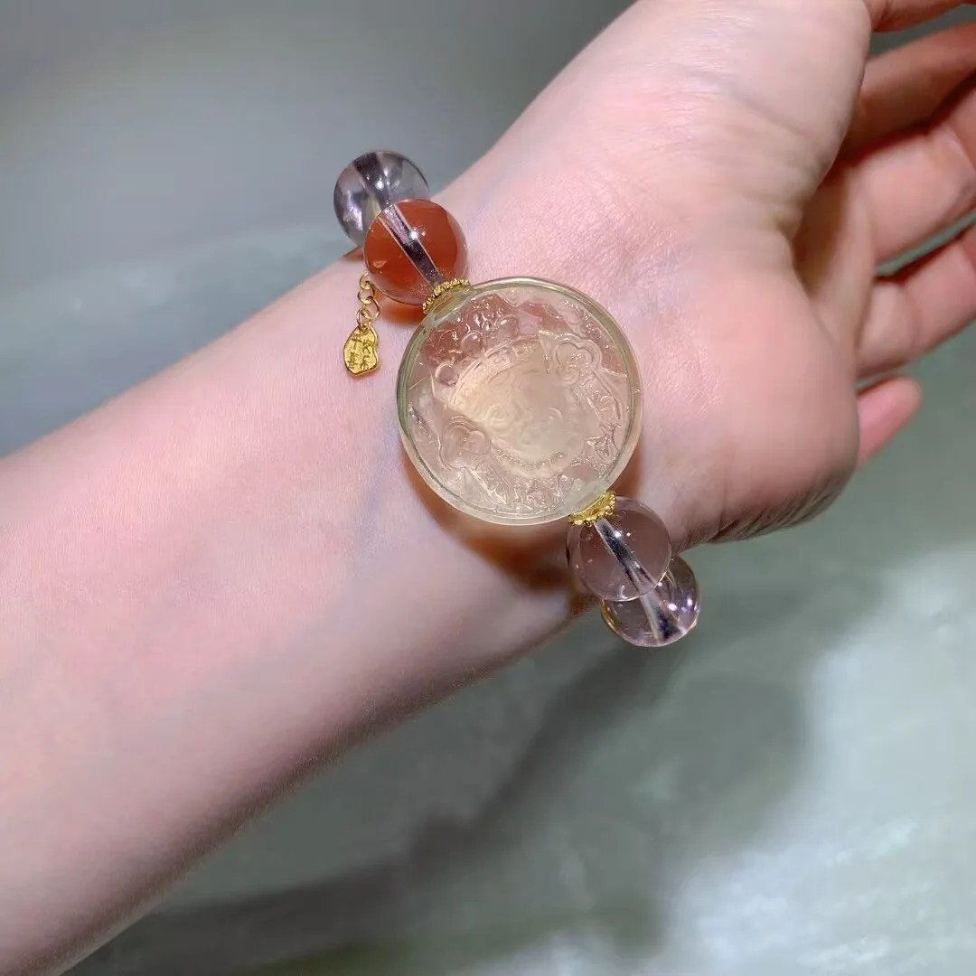 볼리비아 자수정 팔찌 · 황재신 조각 메인 비즈 · 13mm