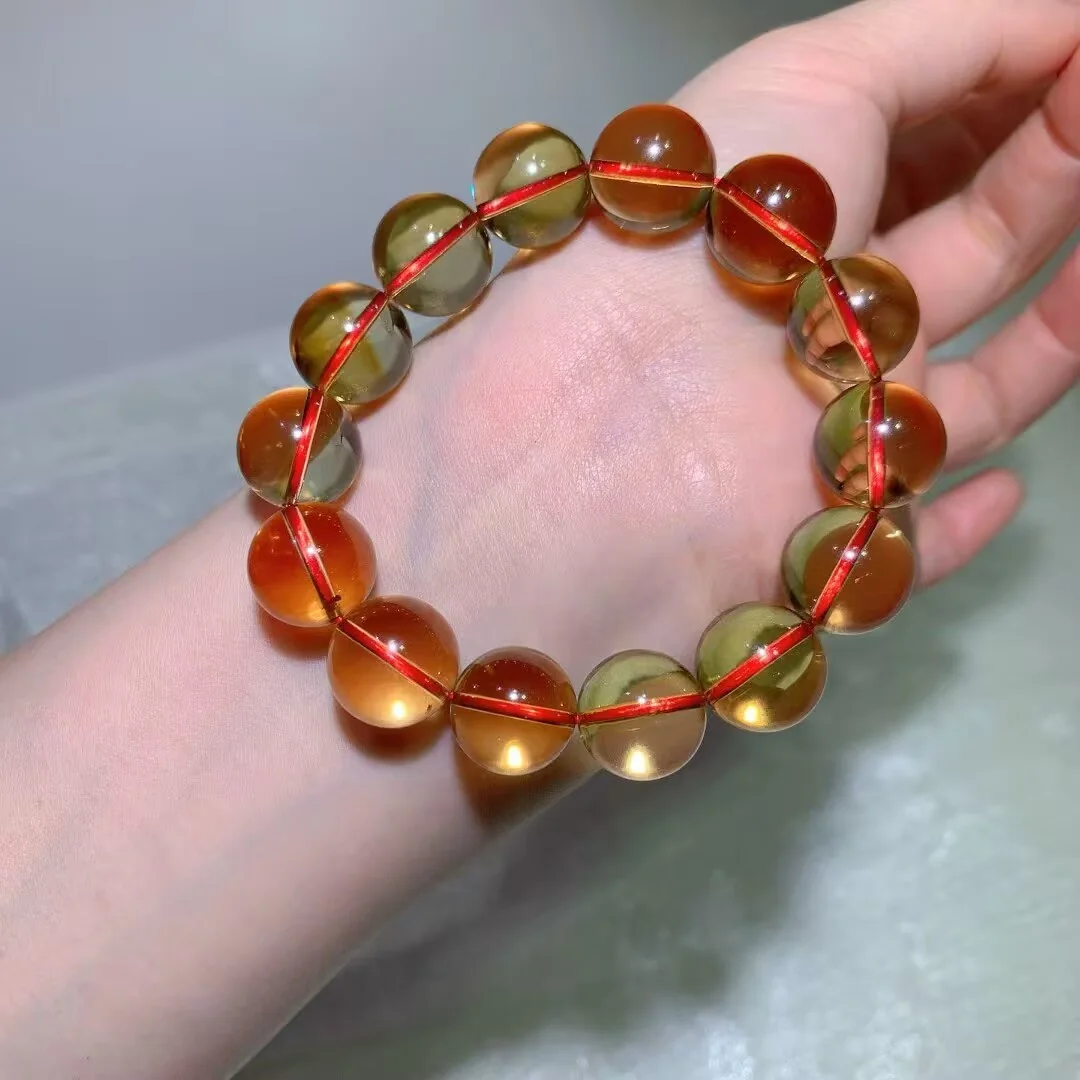 브라질 시트린 팔찌 · 진한 색의 큰 비즈 · 15.5mm — 디테일 사진