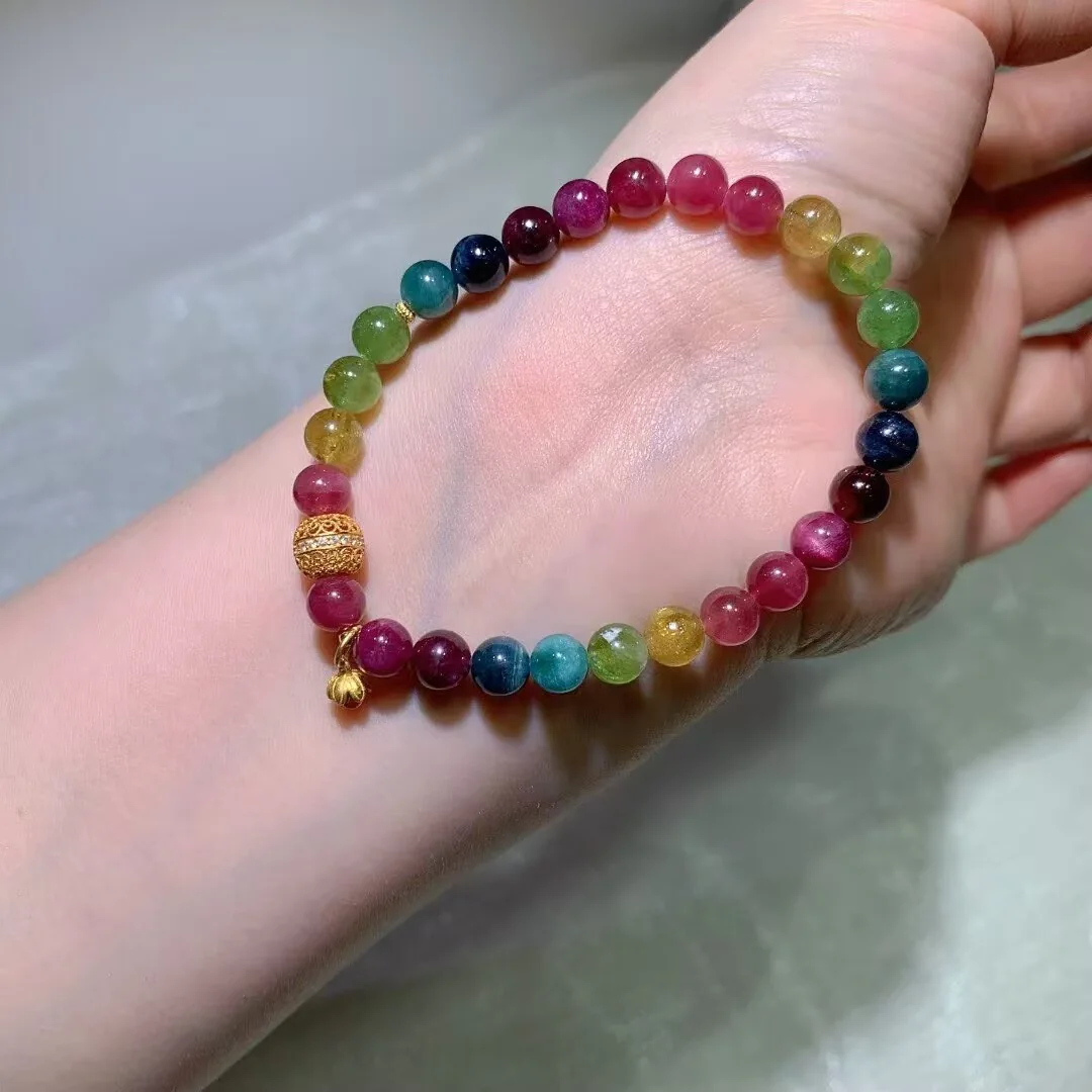 天然糖果碧玺手链(花丝珠与古法花苞坠 · 6.6mm)