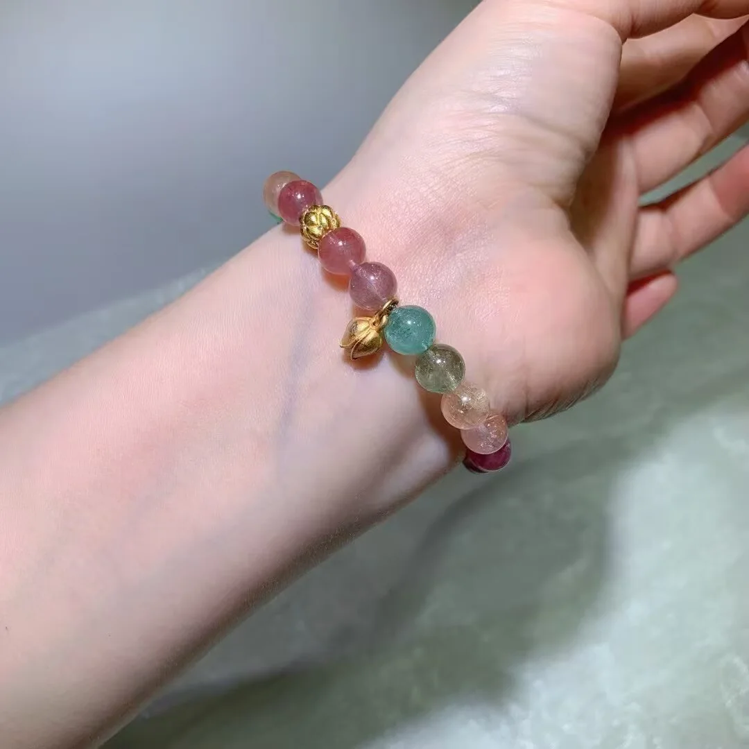 Candy Tourmaline Bracelet · Flower Bead & Bud Charm · 8.7mm — detail photo