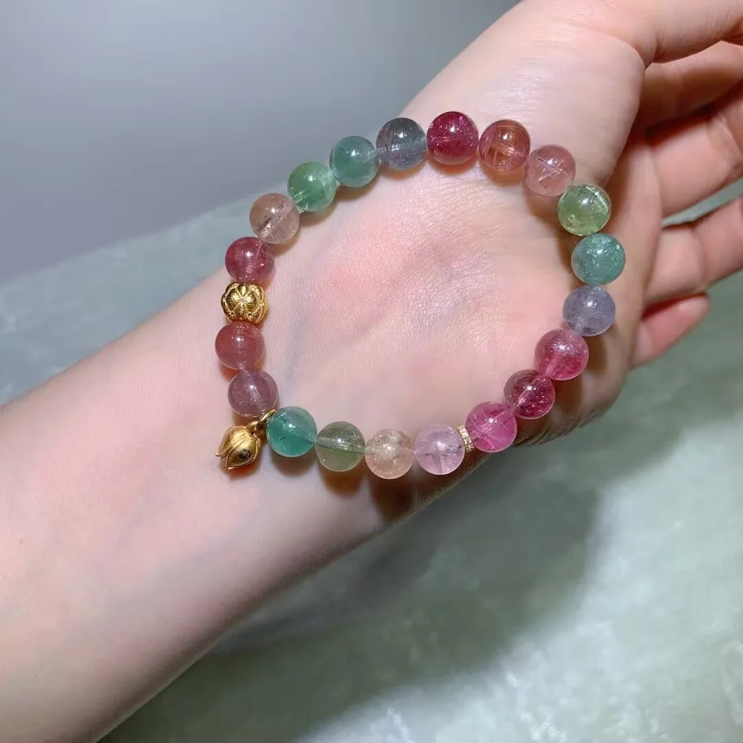 Candy Tourmaline Bracelet · Flower Bead & Bud Charm · 8.7mm