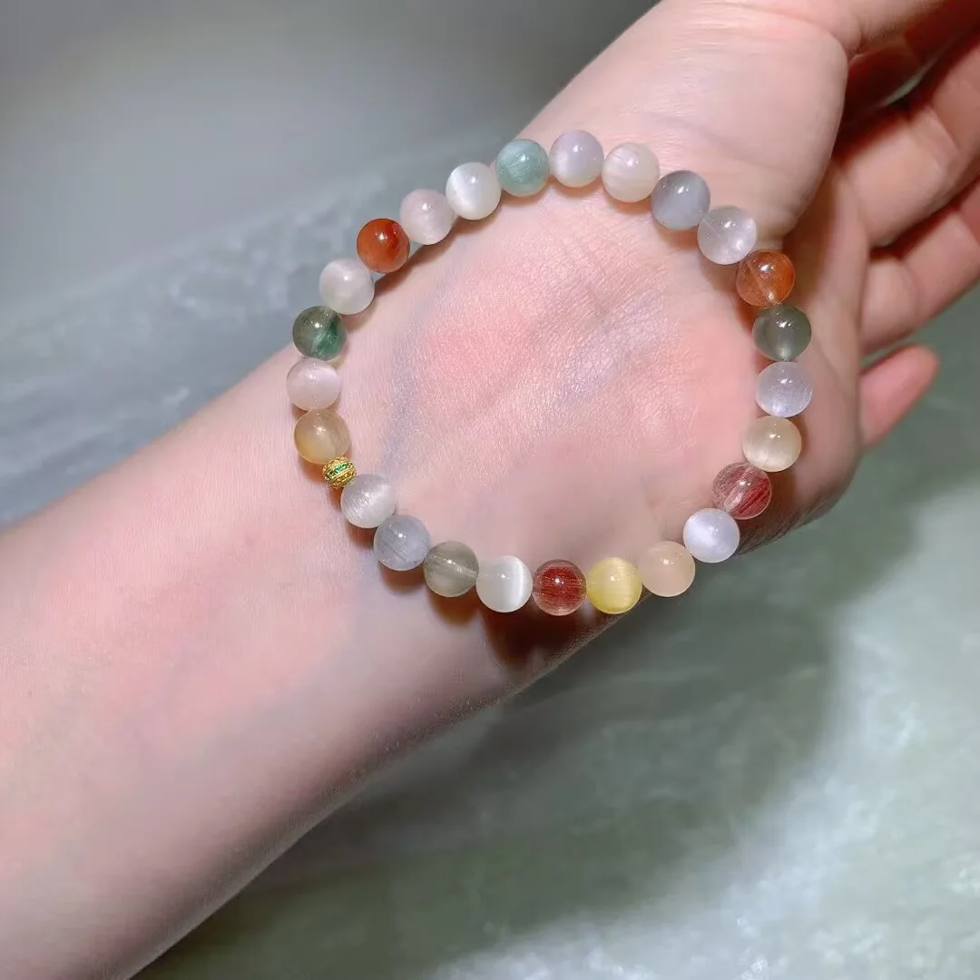 Cat's Eye Multicolor Rabbit Hair Quartz Bracelet · Fine Cat's Eye Strand · 7.3mm