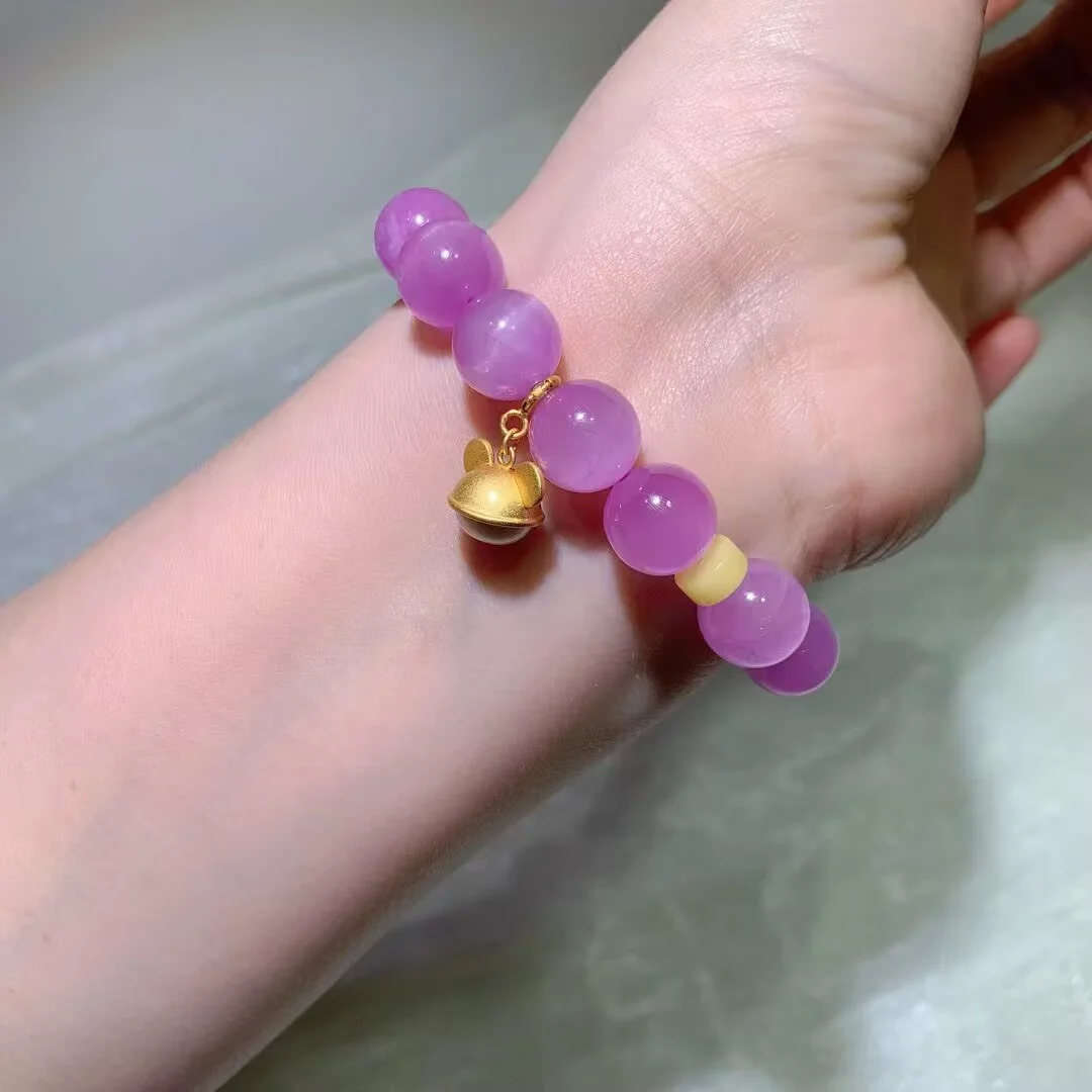 キャッツアイクンツァイト ブレスレット · ターコイズの珠と鈴のチャーム · 11.7mm