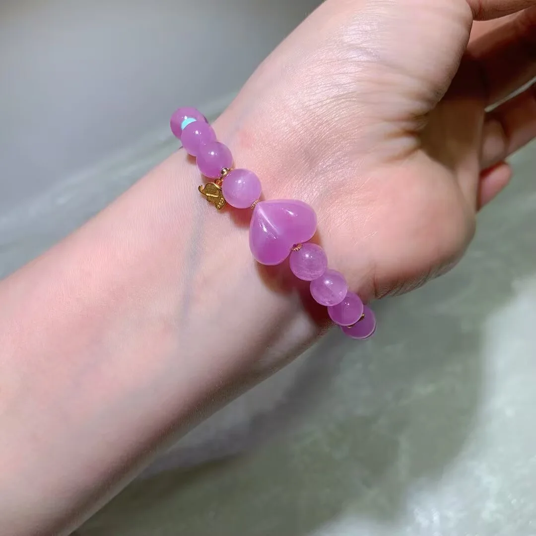 キャッツアイクンツァイト ブレスレット · ハートの珠と空色の珠 · 8.5mm — ディテール写真
