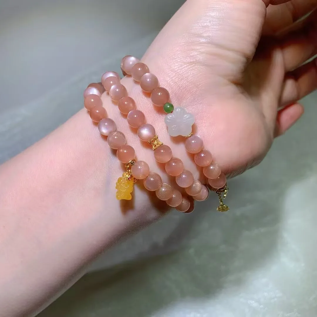 Golden Sunstone Multi-Wrap Bracelet · Carved Flower · 7mm