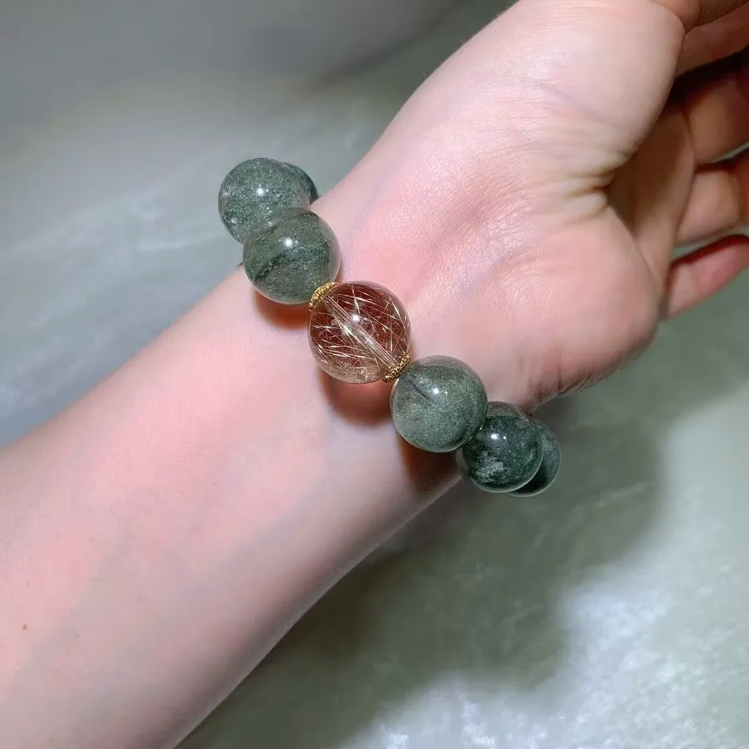 천연 그린 팬텀 쿼츠 팔찌 (16.3mm) — 디테일 사진