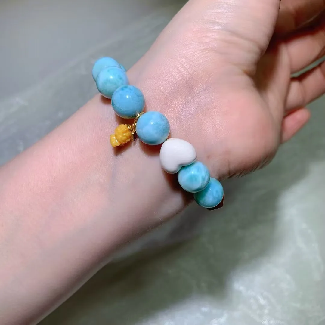 Larimar Bracelet · Carved Heart · 12.1mm