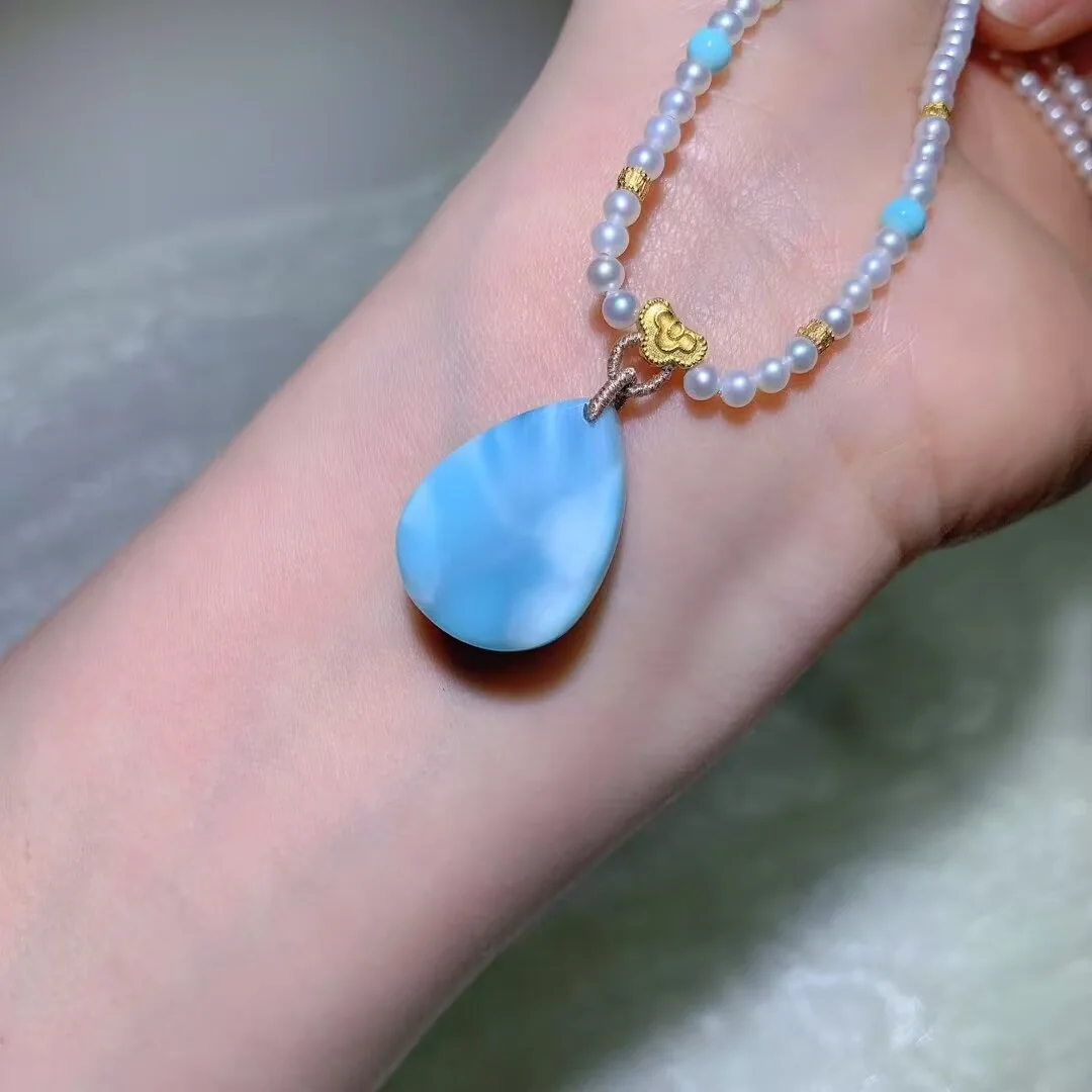 Larimar Pendant Necklace · Teardrop Pendant · 25×18.9mm