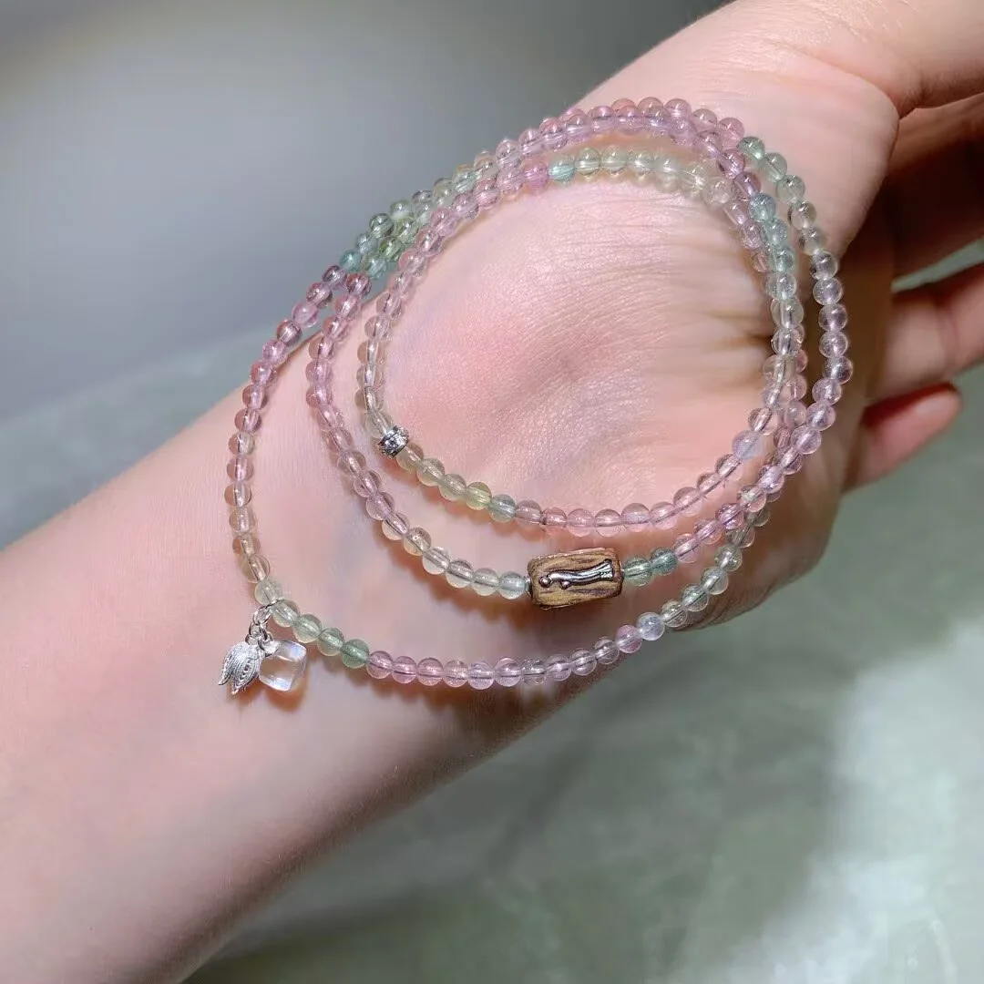 天然玛卡龙碧玺多圈手链（雕花桶珠与透明雕件 · 3.5mm） — 细节图
