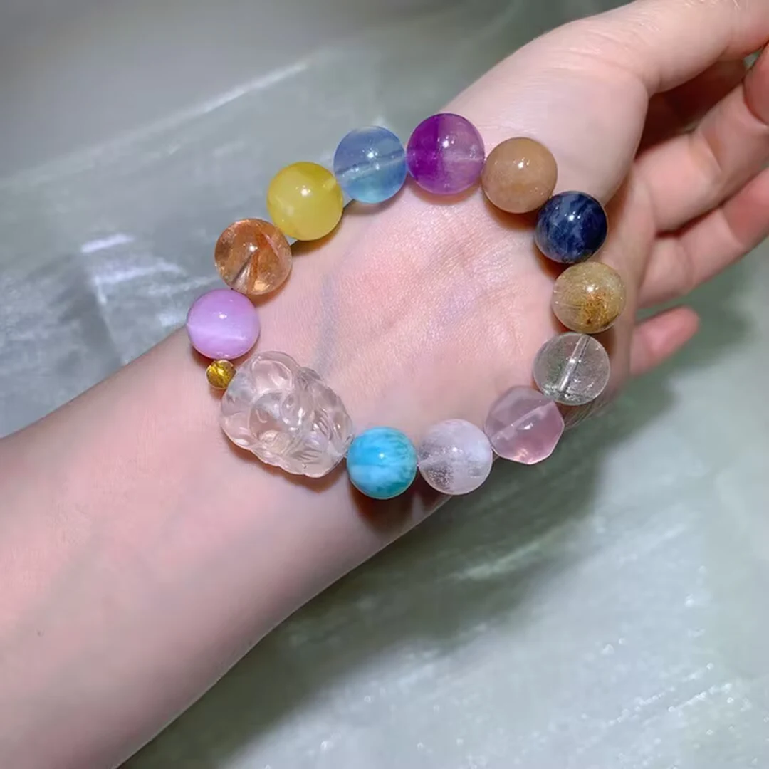 천연 멀티 젬 크리스털 팔찌 (13mm)
