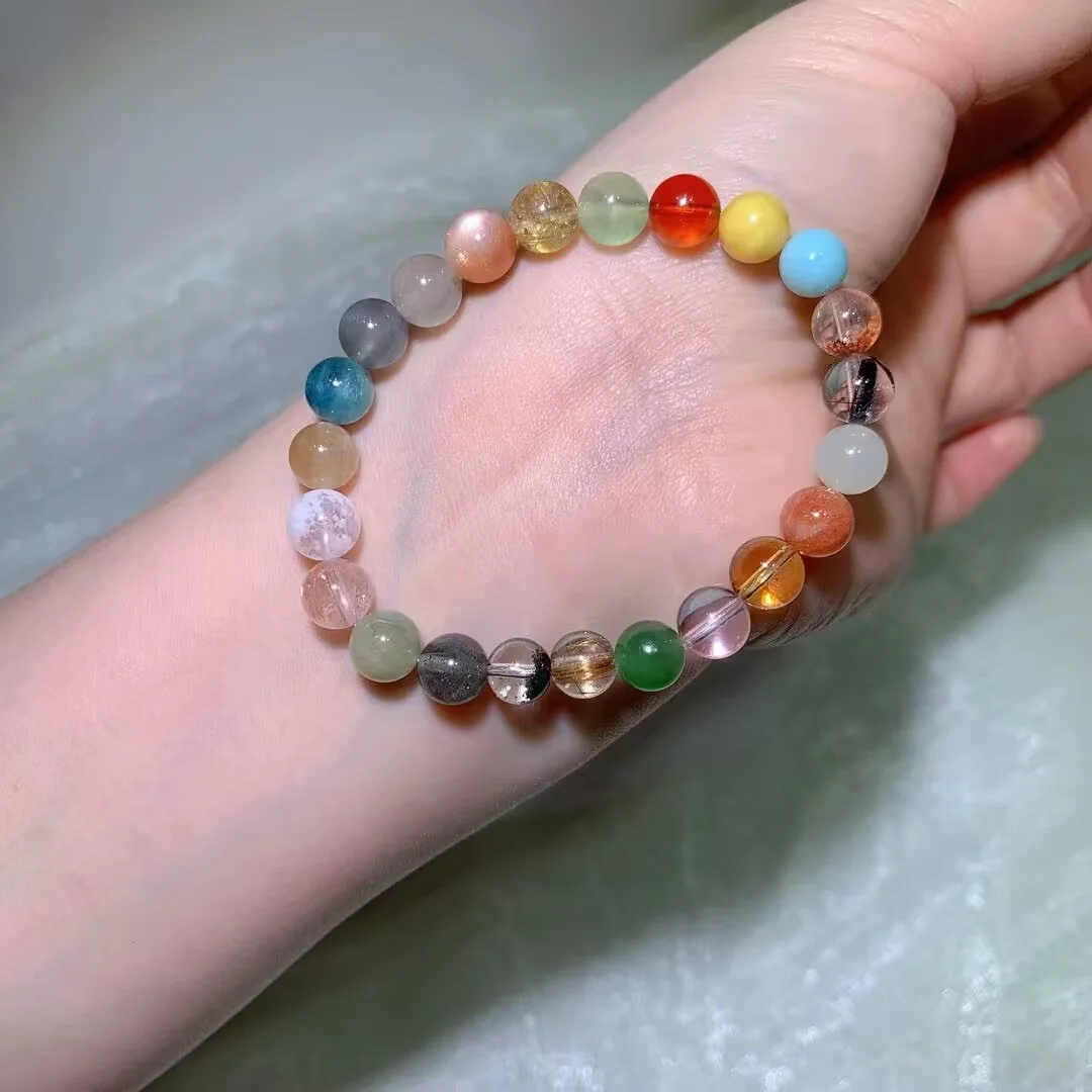 Multi-Gem Crystal Bracelet · Rainbow Mix · 8mm — detail photo