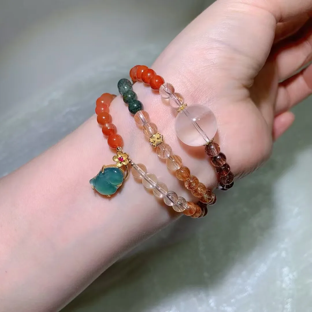 Multi-Gem Crystal Multi-Wrap Bracelet · Carved Teal Charm · 5.7mm