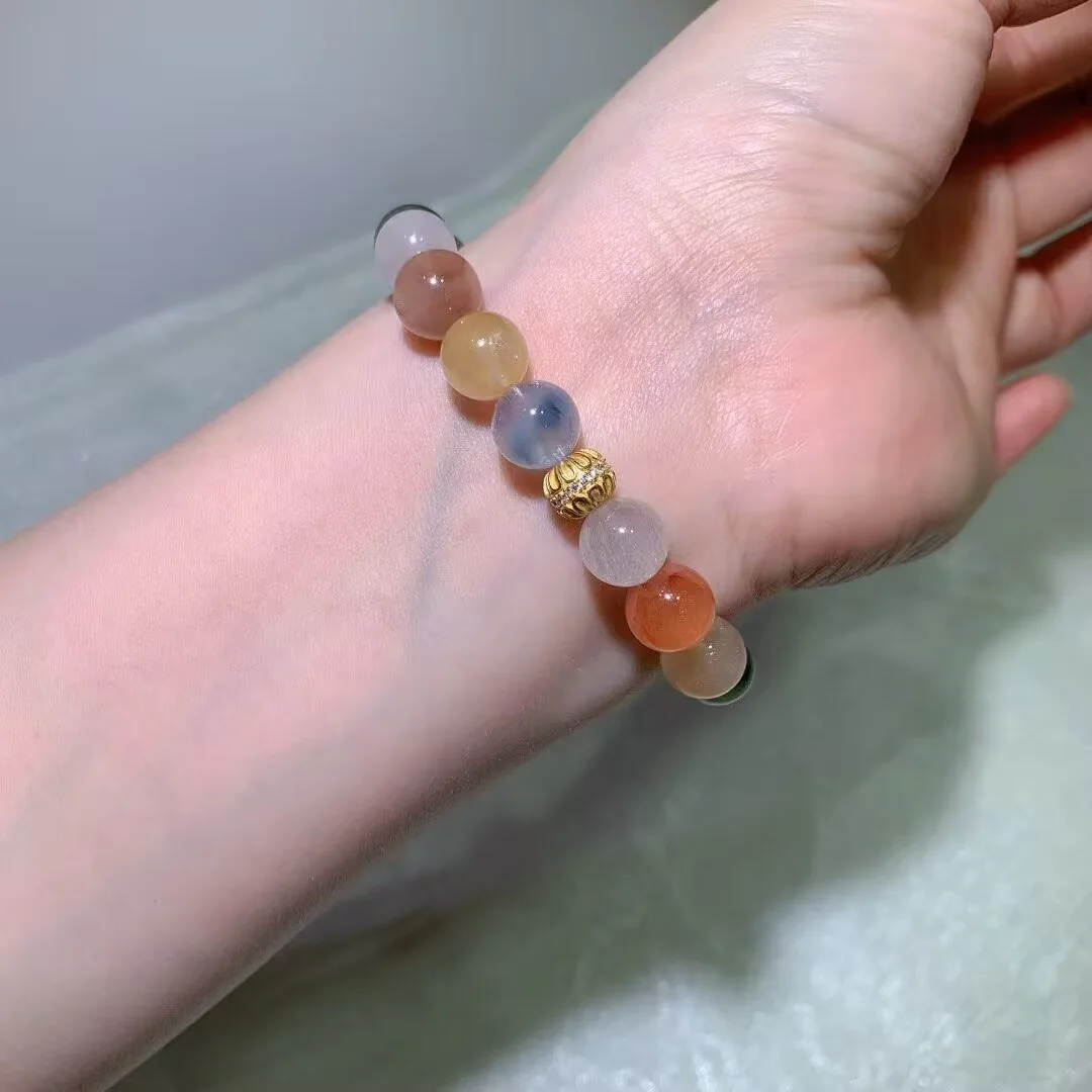 Multicolor Rabbit Hair Quartz Bracelet · Warm Mix · Piece No. 2 · 10.2mm — detail photo