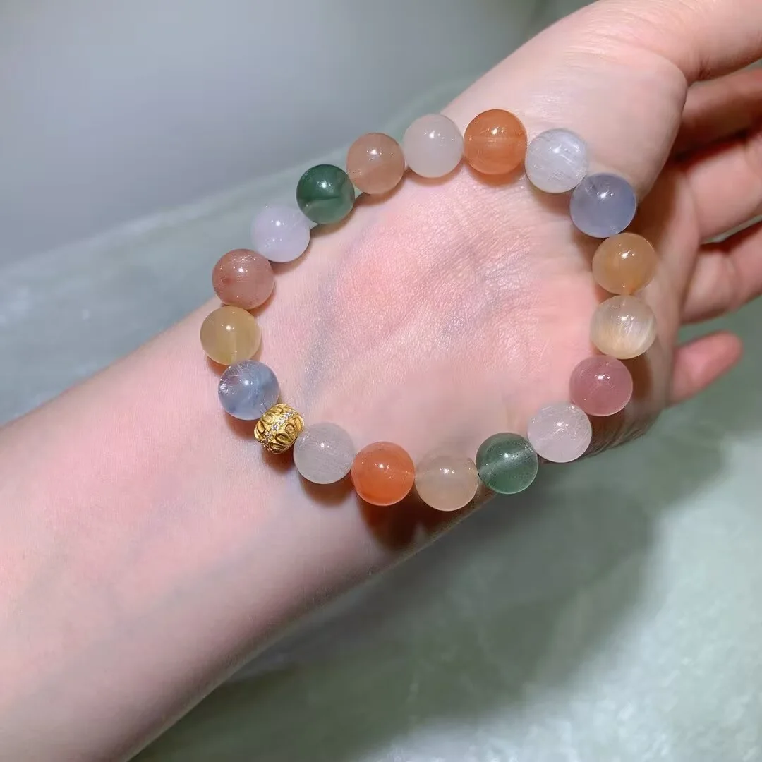 Multicolor Rabbit Hair Quartz Bracelet · Warm Mix · Piece No. 2 · 10.2mm