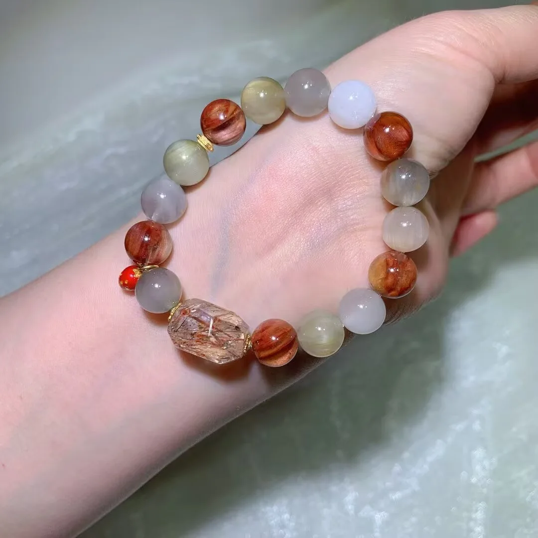 天然彩兔毛手鍊(切面桶珠 · 11mm) — 細節圖