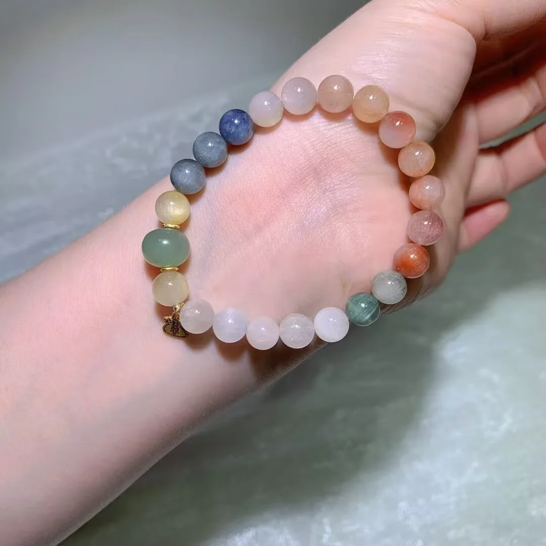 멀티컬러 래빗 헤어 쿼츠 팔찌 · 작은 참 · 8.3mm