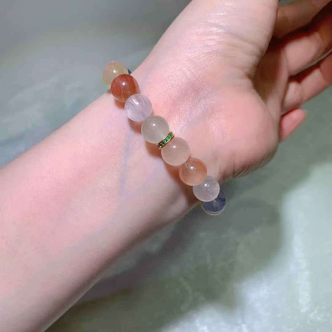 天然彩兔毛手链(绿点古法隔圈 · 9.8mm)