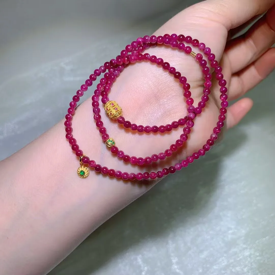 Natural Red Tourmaline (红碧玺) Multi-Wrap Bracelet (3.8mm)