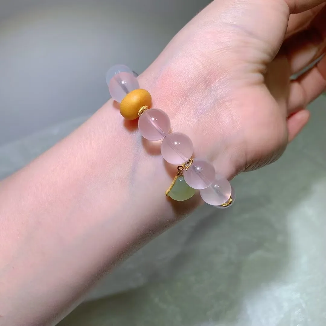 天然星光莫粉手鍊(扇形墜與松石珠 · 12.5mm)