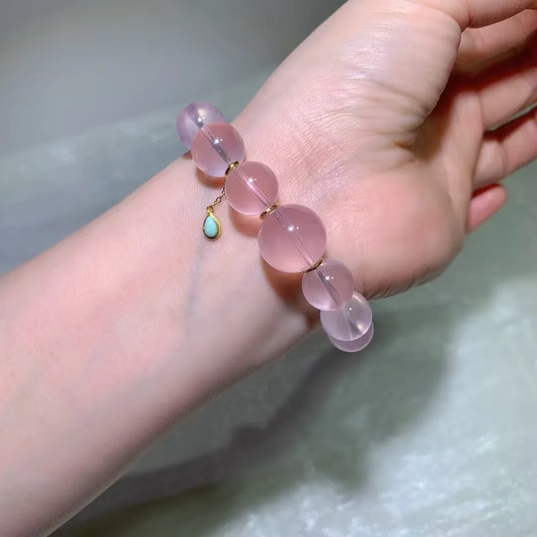 Star Rose Quartz Bracelet · Turquoise-Tone Drop · 12.8mm