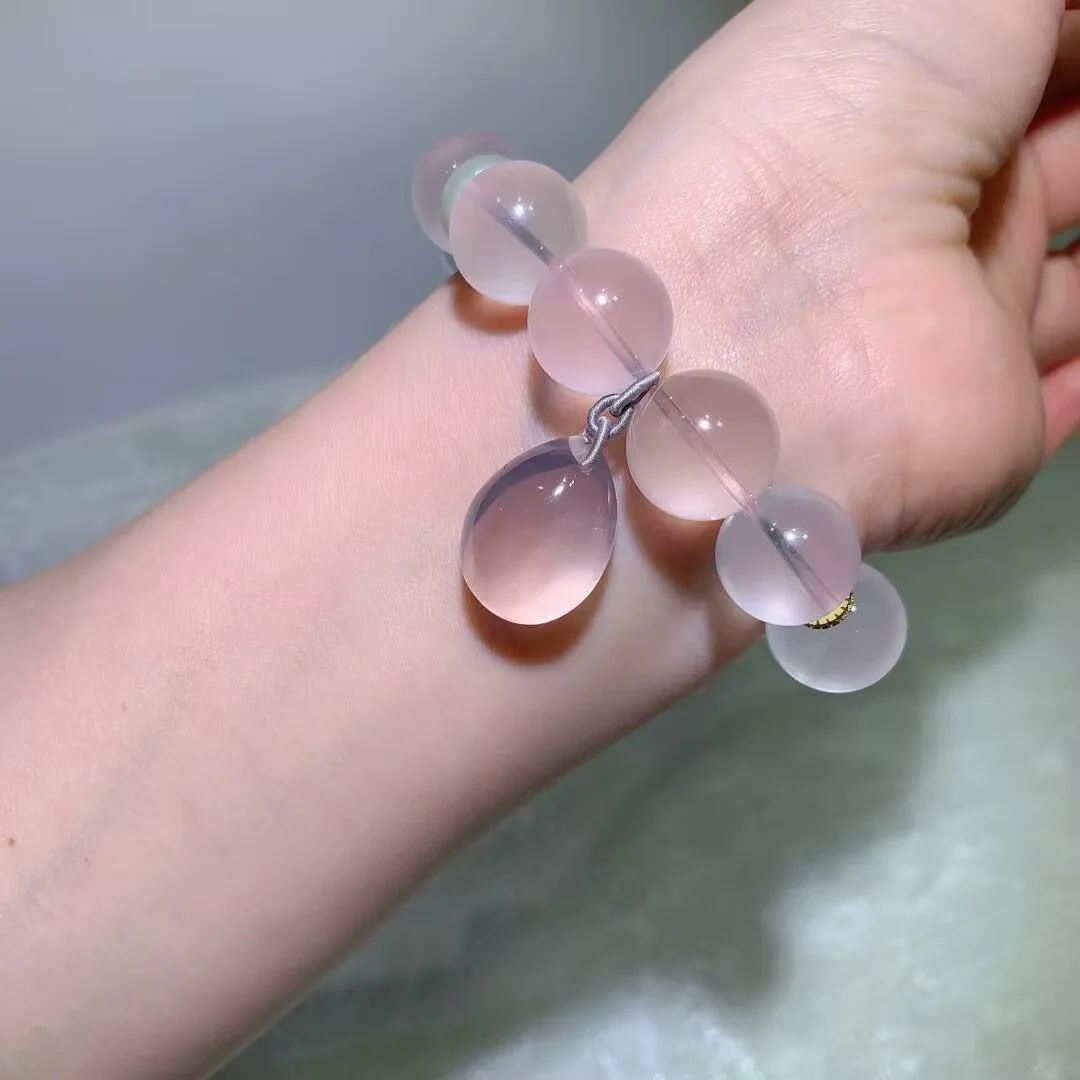 天然星光莫粉手链（粉色水滴坠 · 15.8mm）
