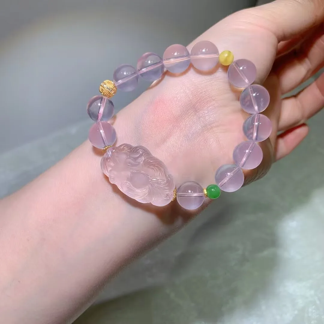天然星光莫粉手链（九尾狐雕件 · 11.6mm） — 细节图