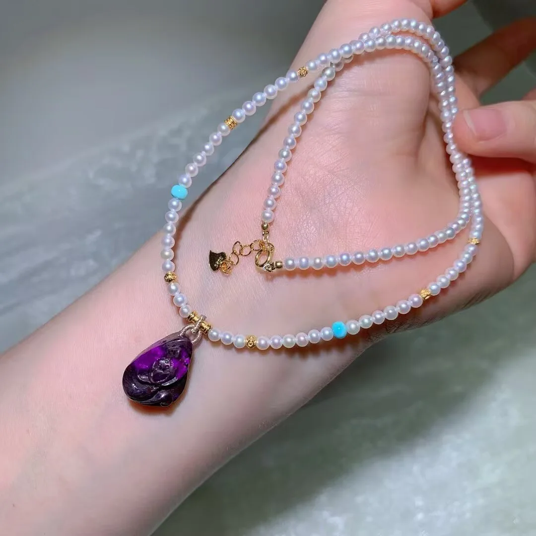 슈가라이트 펜던트 목걸이 · 진주 스트랜드 펜던트 · 20×14×10mm — 디테일 사진