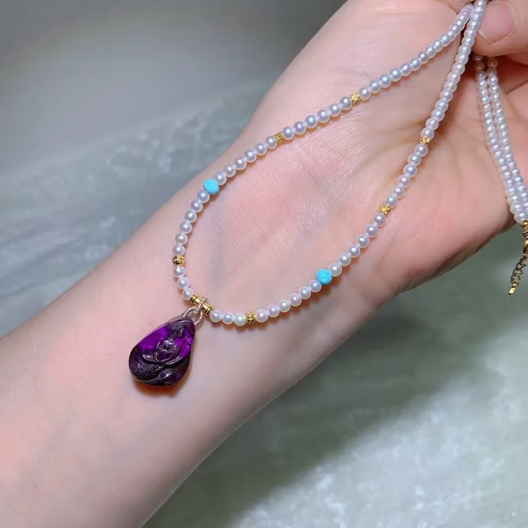 슈가라이트 펜던트 목걸이 · 진주 스트랜드 펜던트 · 20×14×10mm