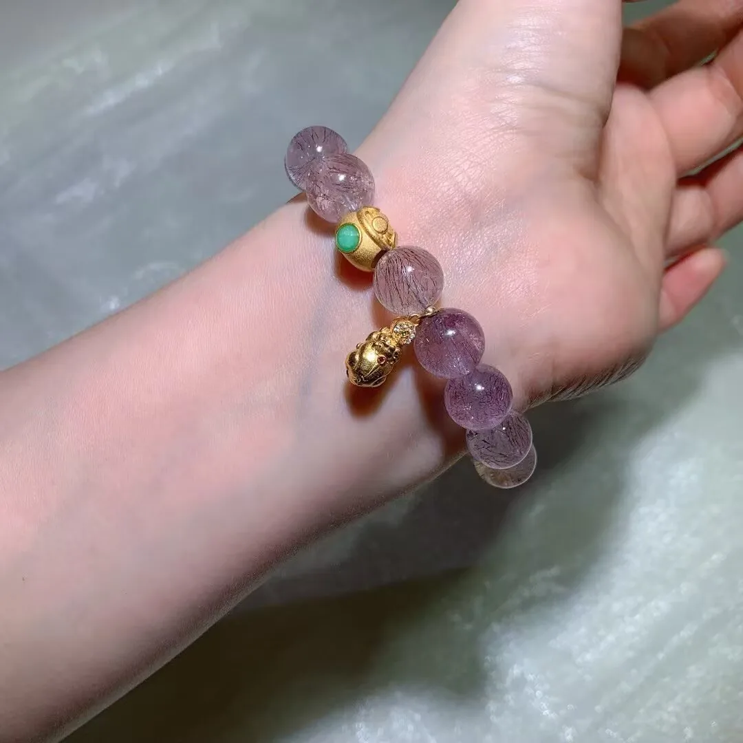 Natural Super Seven Pixiu Bracelet (12.3mm) — detail photo