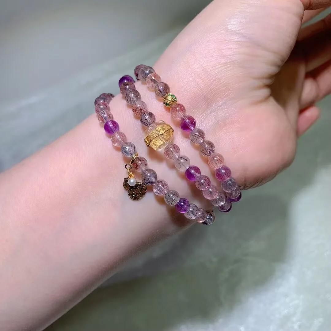 Super Seven Multi-Wrap Bracelet · Yellow Bead & Heart Lock · 5.7mm — detail photo