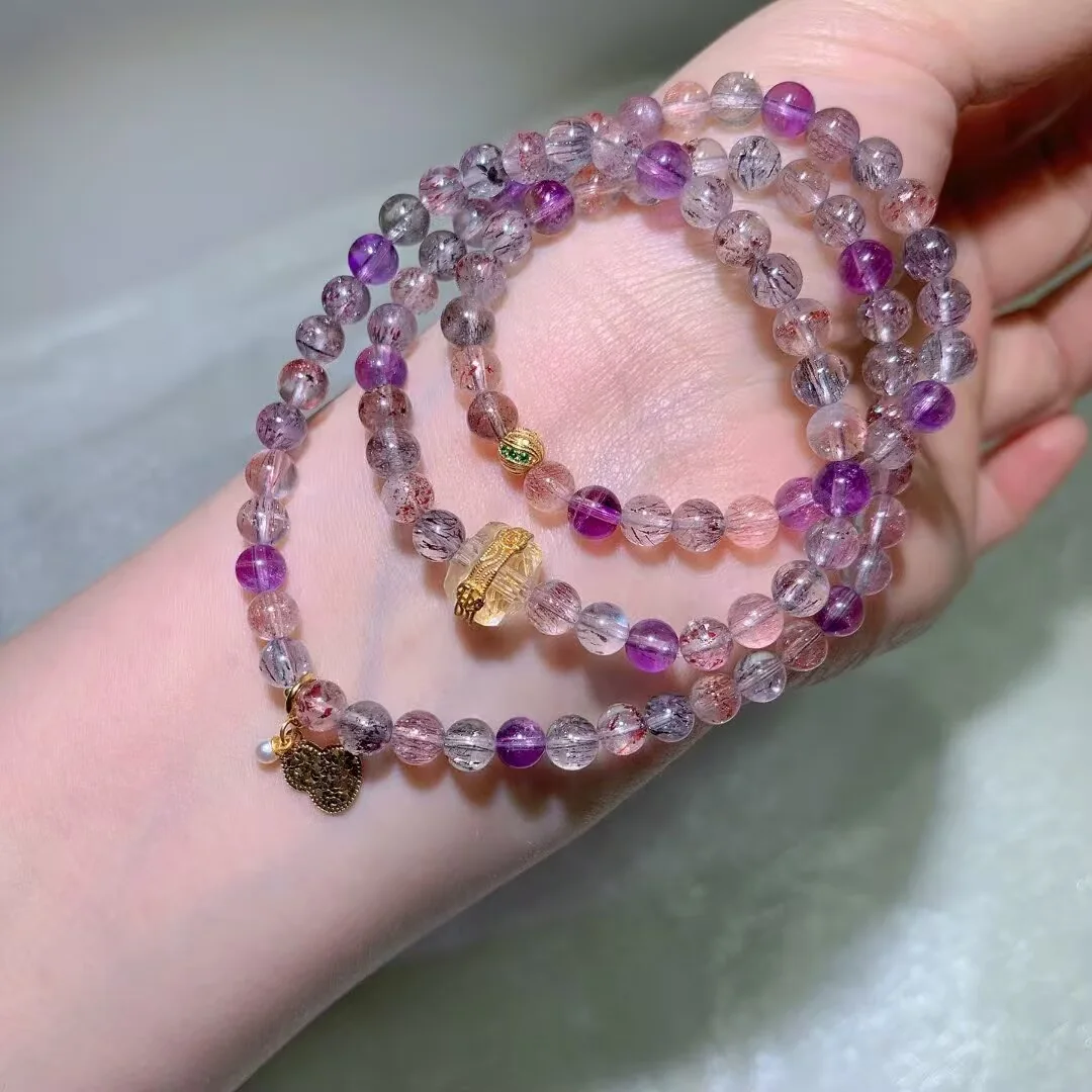 Super Seven Multi-Wrap Bracelet · Yellow Bead & Heart Lock · 5.7mm