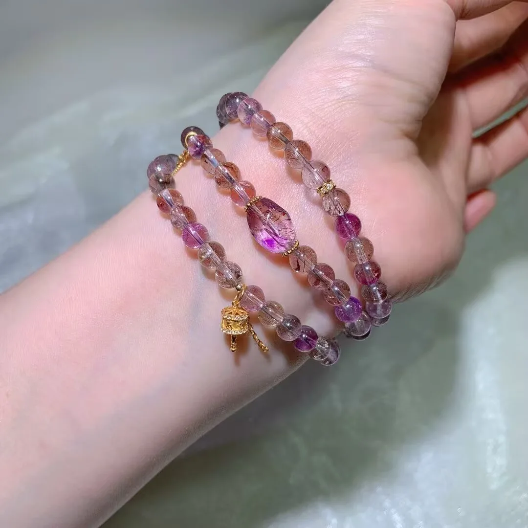 Super Seven Multi-Wrap Bracelet · Faceted Purple Bead · 6.2mm