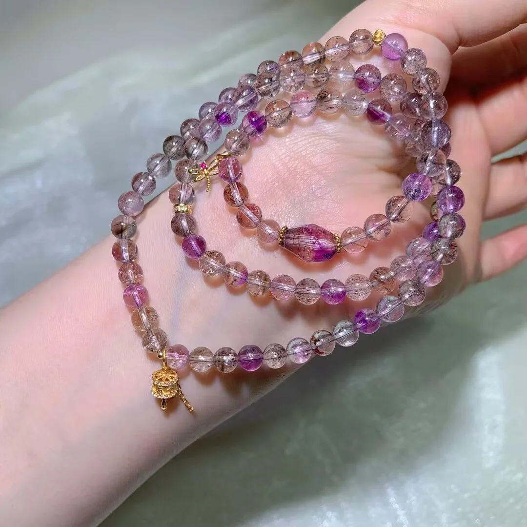 Super Seven Multi-Wrap Bracelet · Faceted Purple Bead · 6.2mm