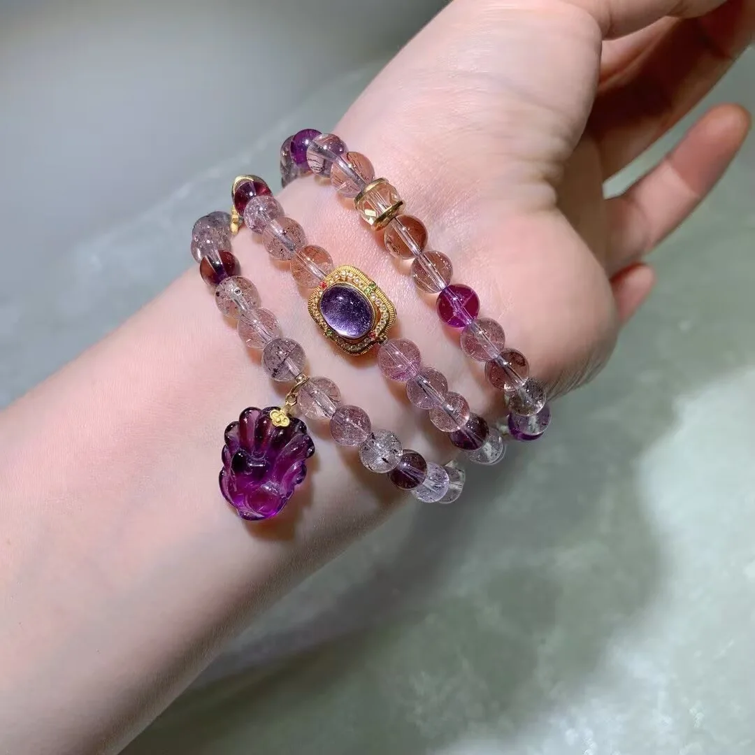 Super Seven Multi-Wrap Bracelet · Framed Cabochon & Carved Charm · 7.1mm — detail photo