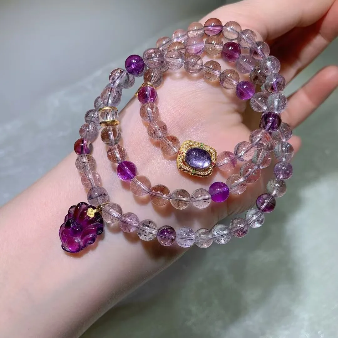 Super Seven Multi-Wrap Bracelet · Framed Cabochon & Carved Charm · 7.1mm