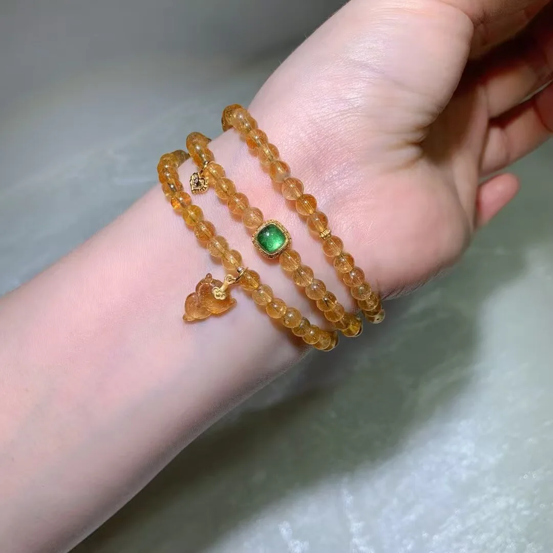 Natural Yellow Tourmaline (黄碧玺) Multi-Wrap Bracelet (5.1mm) — detail photo